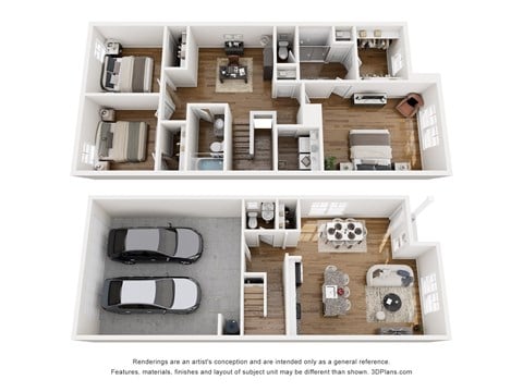 Floor plan for 3 beds, 2.5 baths, 1612 sqft